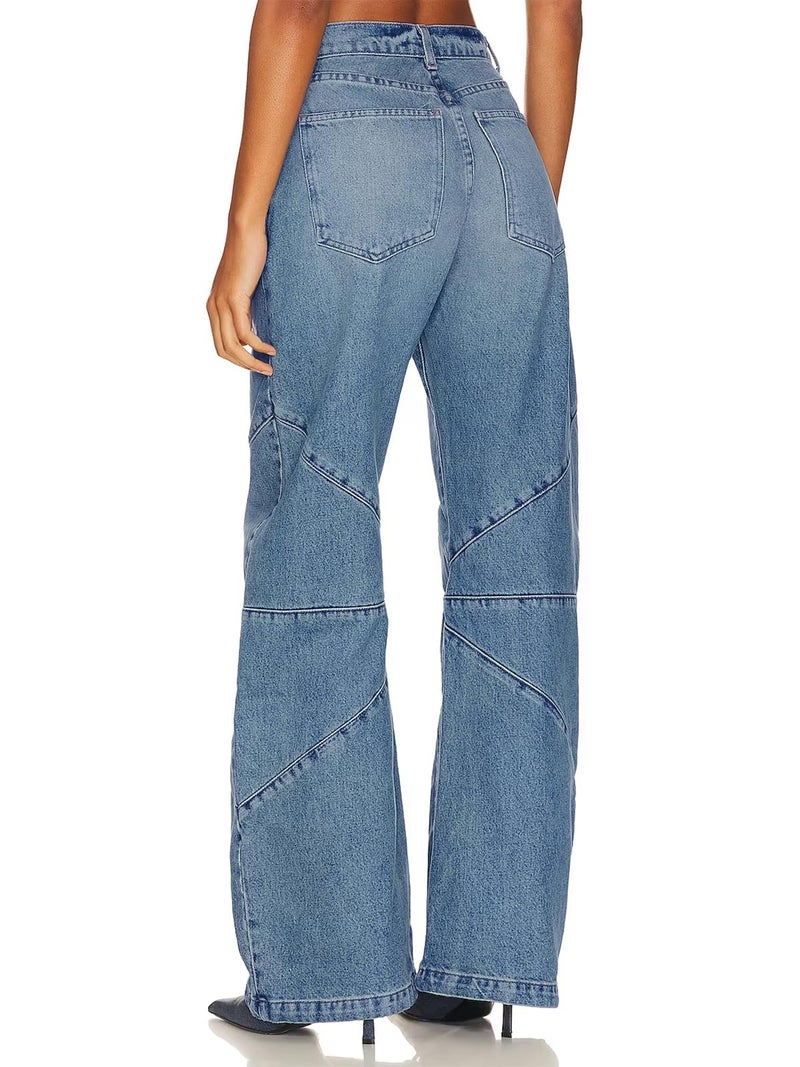 PLNOTME Womens High Waisted Barrel Jeans Casual Loose Boyfriend Wid Leg Denim Pants Light Blue - Image 5