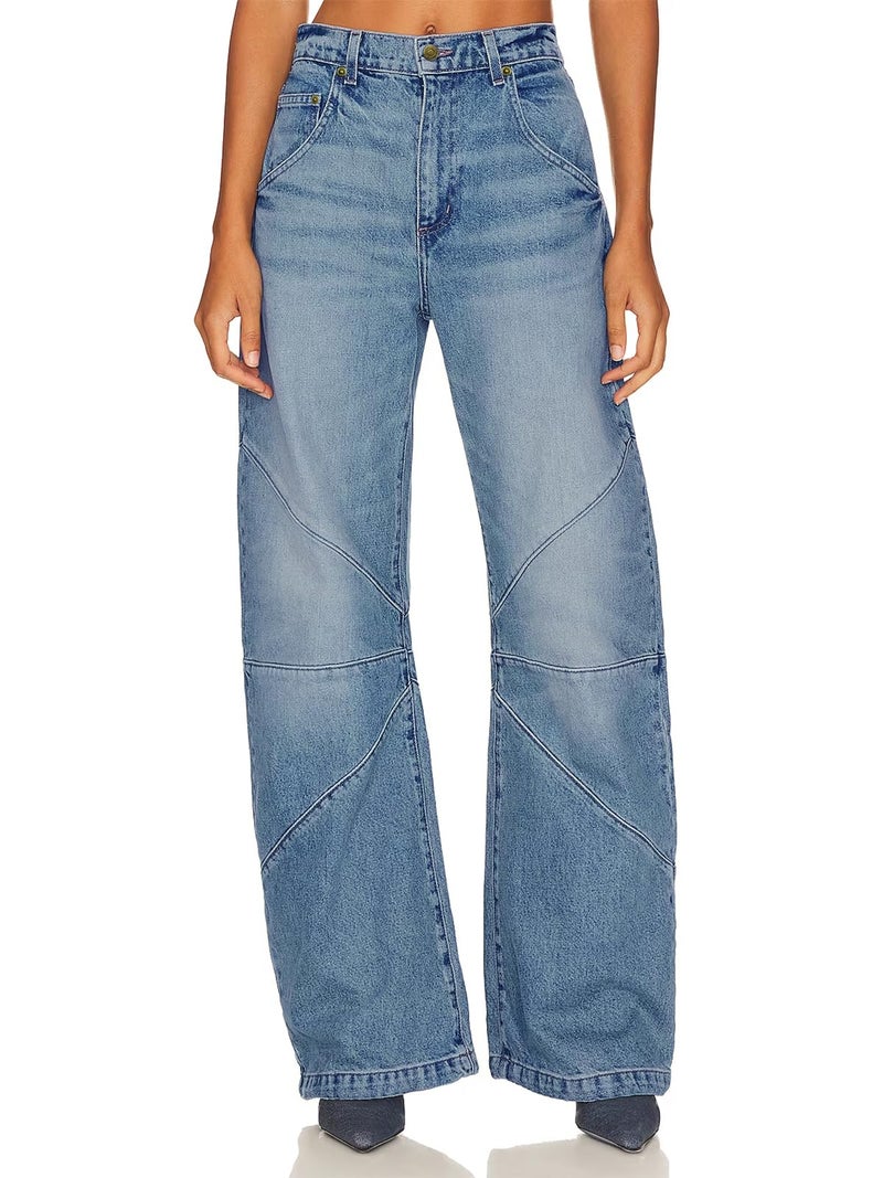 PLNOTME Womens High Waisted Barrel Jeans Casual Loose Boyfriend Wid Leg Denim Pants Light Blue - Image 2
