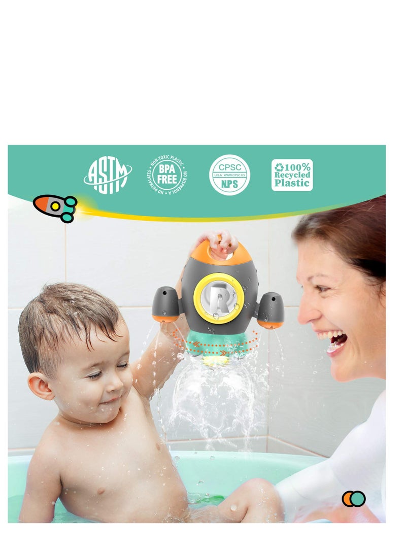 Excefore - Baby Bath Toys, Space Rocket Rotating Spray Water Toy, Space Rocket Shape Bathtub Toys for Toddlers, Girls and Boys Bath Toys for Toddler (Grey) - Image 1