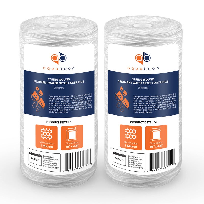 Aquaboon 1 Micron String Wound Water Filter 10X4.5 Replacement - Whole House Water Filter Cartridge Compatible With Wp5Bb97P Wp10Bb97P Ap810 2-Pack - Image 1