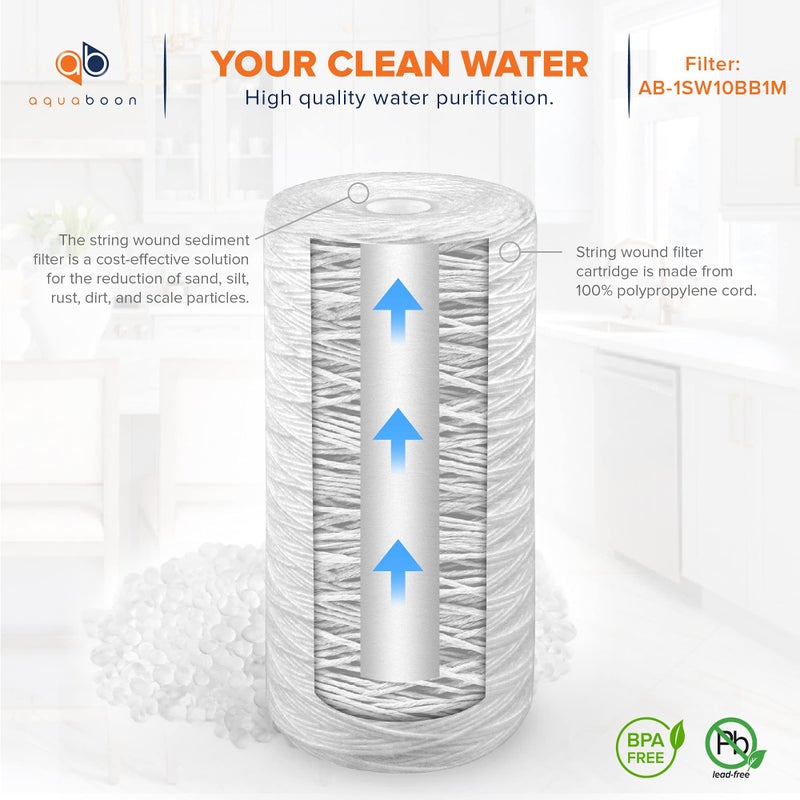 Aquaboon 1 Micron String Wound Water Filter 10X4.5 Replacement - Whole House Water Filter Cartridge Compatible With Wp5Bb97P Wp10Bb97P Ap810 2-Pack - Image 5
