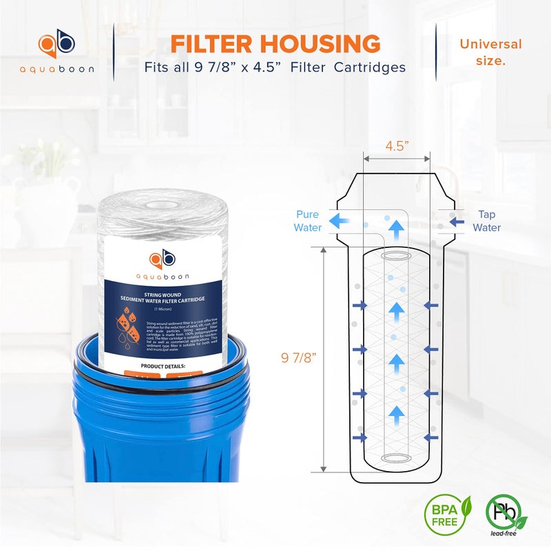 Aquaboon 1 Micron String Wound Water Filter 10X4.5 Replacement - Whole House Water Filter Cartridge Compatible With Wp5Bb97P Wp10Bb97P Ap810 2-Pack - Image 2