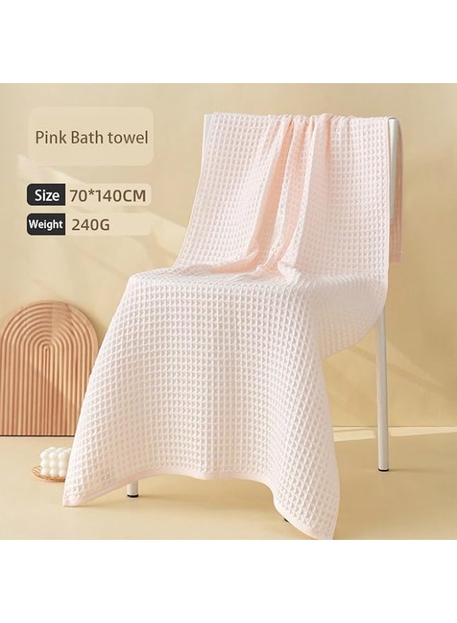 Soft Bath Towel Set 1 Size 100% Cotton Waffle WeaveTowels Pink 70  140cm  - Image 2