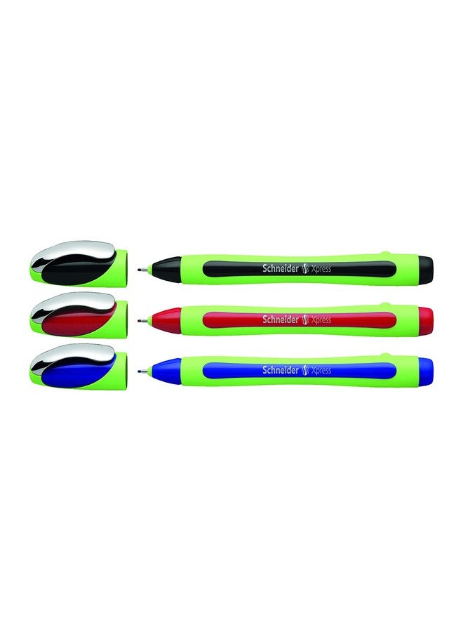 Stride Schneider Xpress Fineliner Porous Point Pen, Stick, Medium 0.8 Mm, Assorted Ink Colors, Green Barrel, 3/Pack - Image 2