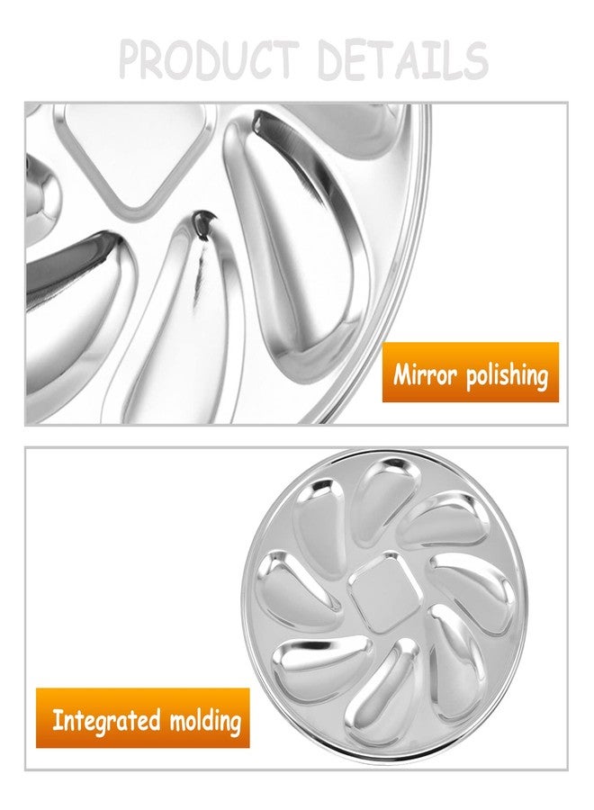 UOIENRT 3 Pack Oyster Plate, Stainless Steel 8 Slots Oyster Grill Pan with Center Slot Multi-Functional Grill Pan for Oysters and Scallop, Sauce and Lemon(Silver) - Image 3