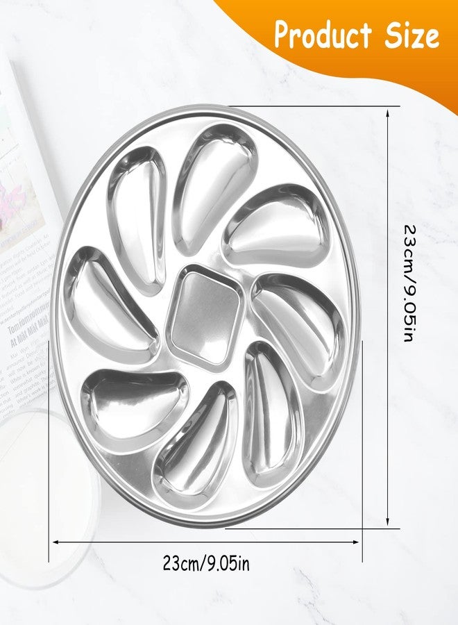 UOIENRT 3 Pack Oyster Plate, Stainless Steel 8 Slots Oyster Grill Pan with Center Slot Multi-Functional Grill Pan for Oysters and Scallop, Sauce and Lemon(Silver) - Image 4