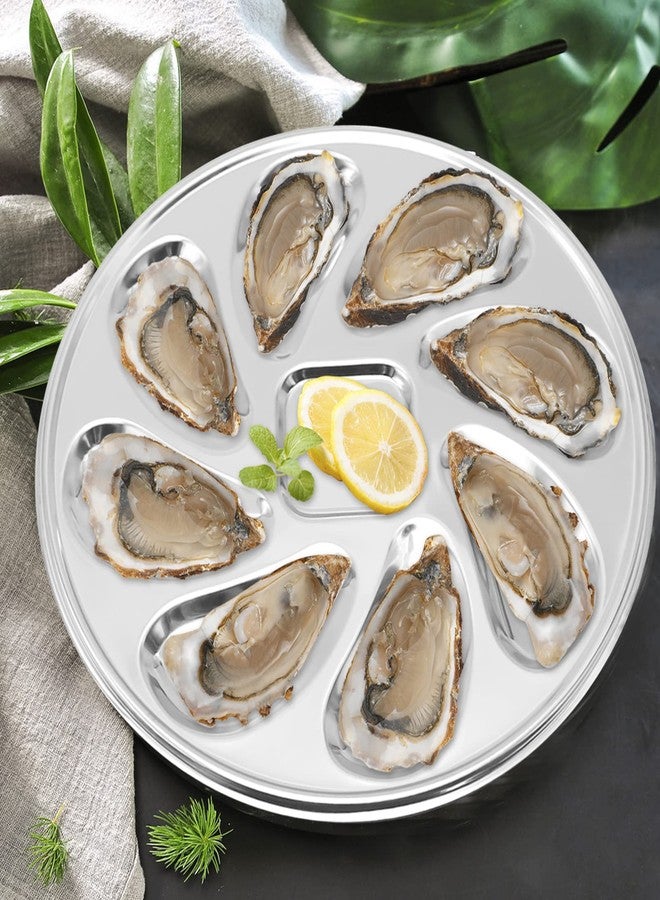 UOIENRT 3 Pack Oyster Plate, Stainless Steel 8 Slots Oyster Grill Pan with Center Slot Multi-Functional Grill Pan for Oysters and Scallop, Sauce and Lemon(Silver) - Image 5