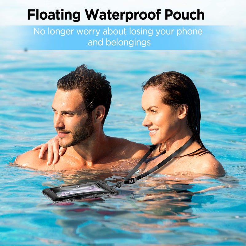 CACOE [Floatable] Floating Universal Waterproof Phone case 2 Pack-Up to 7.0",Phone Pouch with Adjustable Neck Lanyard,IPX8 Cellphone Dry Bags for Beach Pool Swimmingï¼ˆBlack+Blackï¼‰ - Image 2