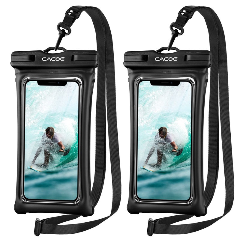 CACOE [Floatable] Floating Universal Waterproof Phone case 2 Pack-Up to 7.0",Phone Pouch with Adjustable Neck Lanyard,IPX8 Cellphone Dry Bags for Beach Pool Swimmingï¼ˆBlack+Blackï¼‰ - Image 1