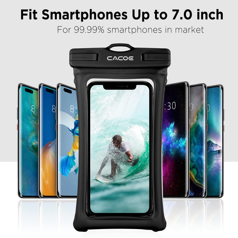 CACOE [Floatable] Floating Universal Waterproof Phone case 2 Pack-Up to 7.0",Phone Pouch with Adjustable Neck Lanyard,IPX8 Cellphone Dry Bags for Beach Pool Swimmingï¼ˆBlack+Blackï¼‰ - Image 5