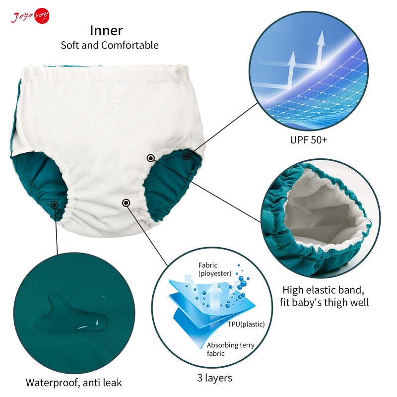 Joyo roy 2 Pcs Reusable Swim Diapers Snaps Unisex Baby Swim Diaper 3-6 Months Waterproof Newborn Infant Swimming Diapers Small Washable Baby Boy and Girl Water Diaper for Swimming Lesson - Image 2