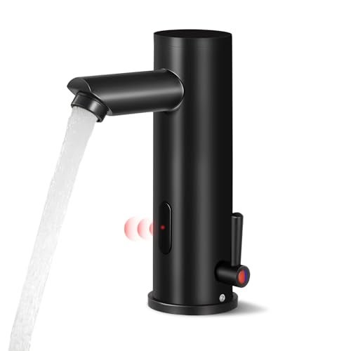 Fyeer Automatic Sensor Touchless Bathroom Faucet Motion Activated Hands Free Single Sink Tap Temperature Control Adjustable Handle Commercial Auto Basin Brass Faucets for Home Vanity Restroom Matte Black - Image 1