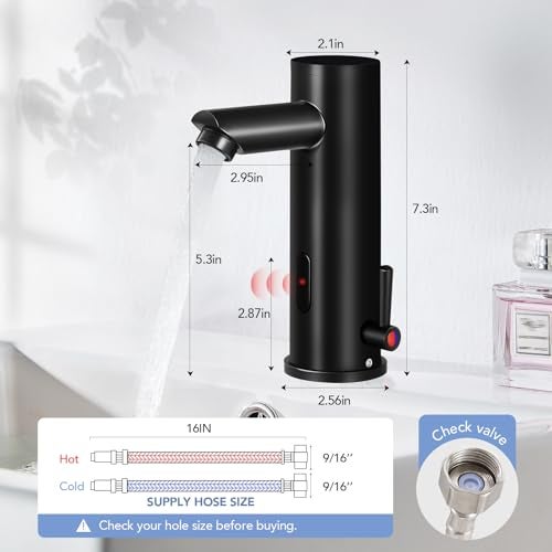 Fyeer Automatic Sensor Touchless Bathroom Faucet Motion Activated Hands Free Single Sink Tap Temperature Control Adjustable Handle Commercial Auto Basin Brass Faucets for Home Vanity Restroom Matte Black - Image 4