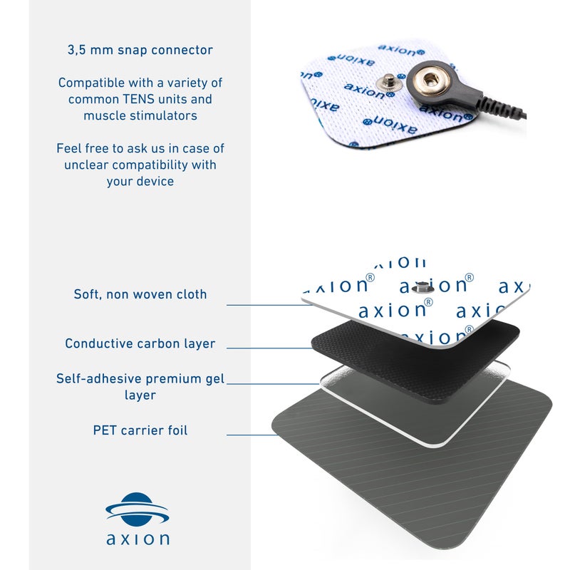 Axion 8 axion TENS Unit Electrode Pads 4x2'' - Replacement Pads with 3,5mm Snap Button for TENS Machines and Muscle Stimulators | Reusable Self-Adhesive TENS/EMS Electrodes - Image 5