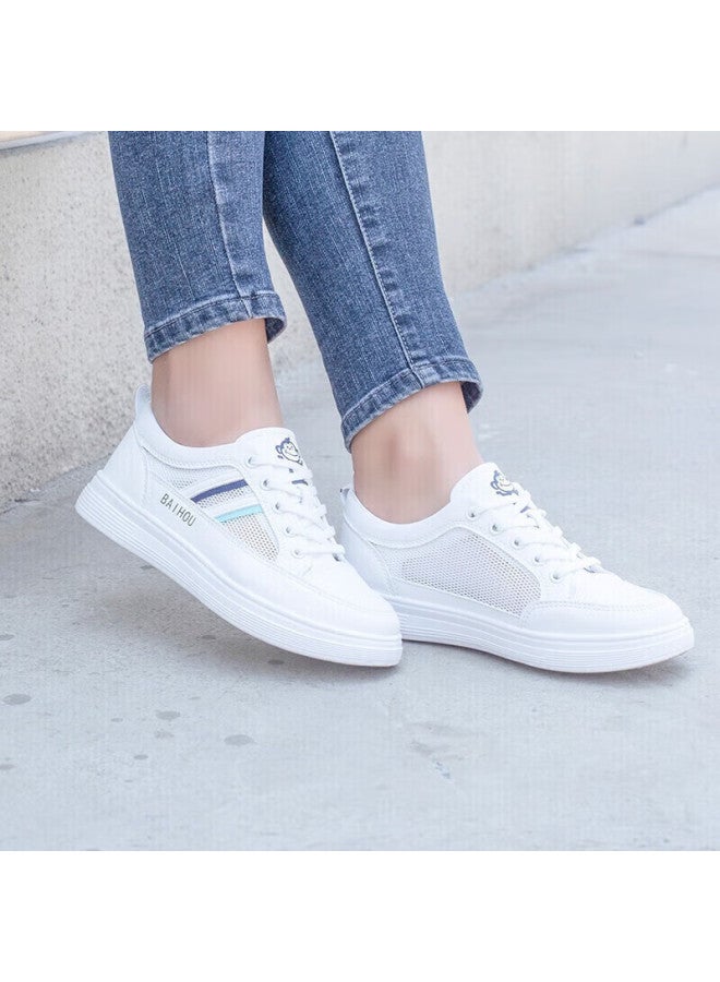 Baihou White Monkey Summer Women's Shoes, Mesh Panel Shoes, Breathable Student Sneakers, Versatile Women's Casual Shoes, X-03 White, Size 37 - Image 2