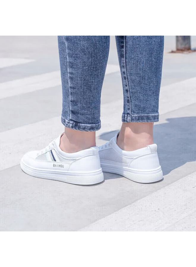Baihou White Monkey Summer Women's Shoes, Mesh Panel Shoes, Breathable Student Sneakers, Versatile Women's Casual Shoes, X-03 White, Size 37 - Image 5