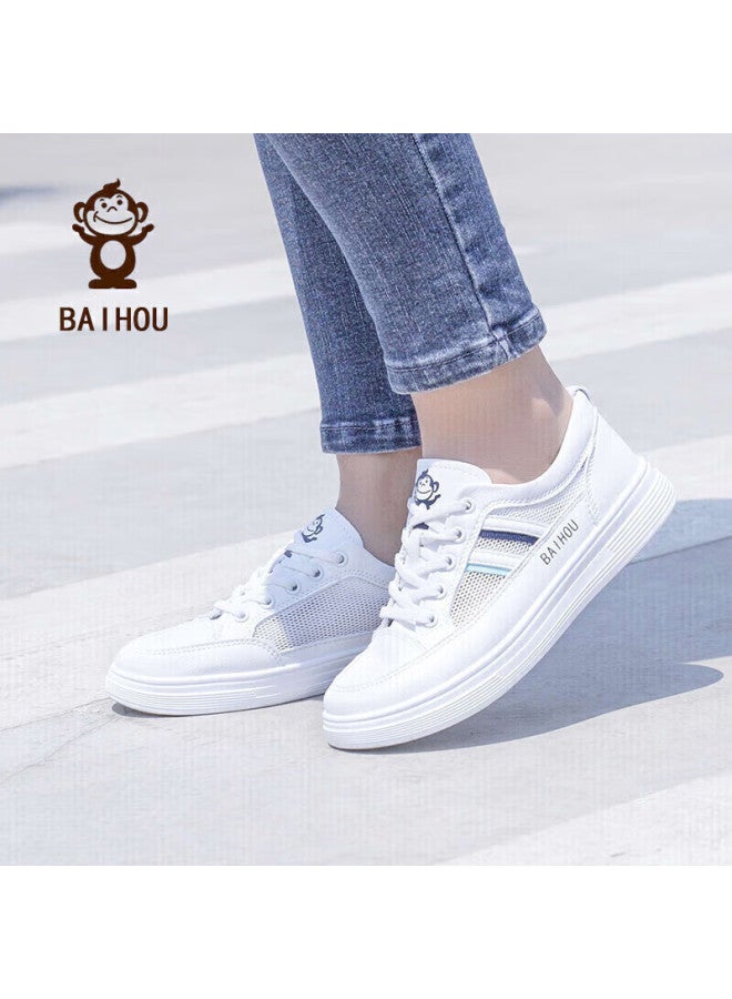 Baihou White Monkey Summer Women's Shoes, Mesh Panel Shoes, Breathable Student Sneakers, Versatile Women's Casual Shoes, X-03 White, Size 37 - Image 1