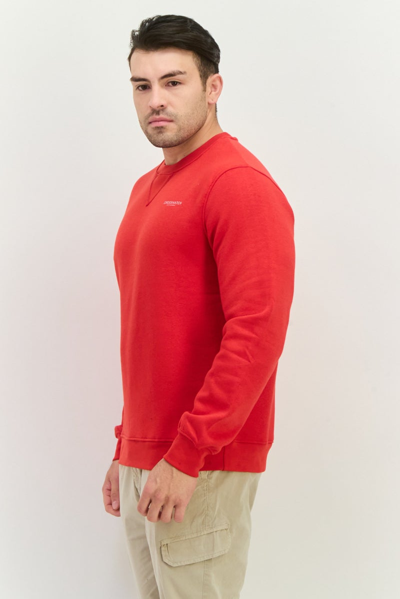 CROSSHATCH Men 2 Pieces Crew Neck Brand Logo Long Sleeve Sweatshirts, Red - Image 2