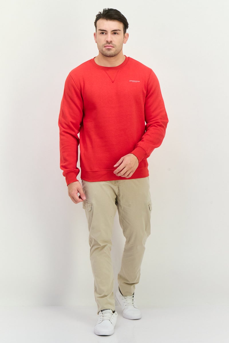CROSSHATCH Men 2 Pieces Crew Neck Brand Logo Long Sleeve Sweatshirts, Red - Image 2