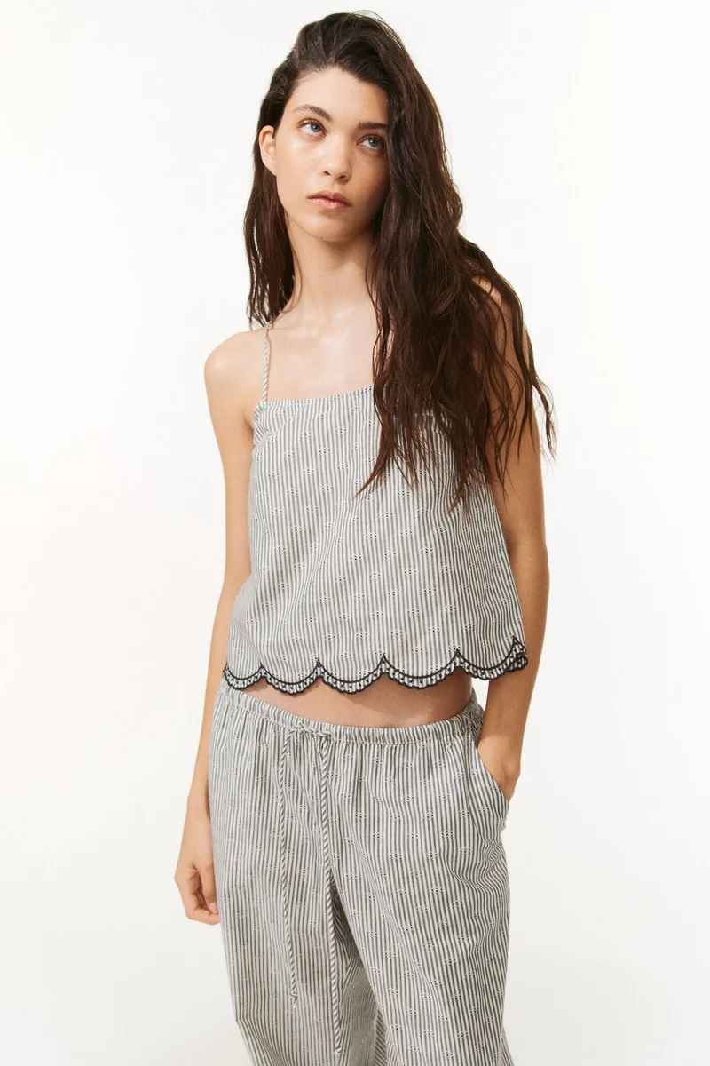 H&M Embroidered tie-strap top