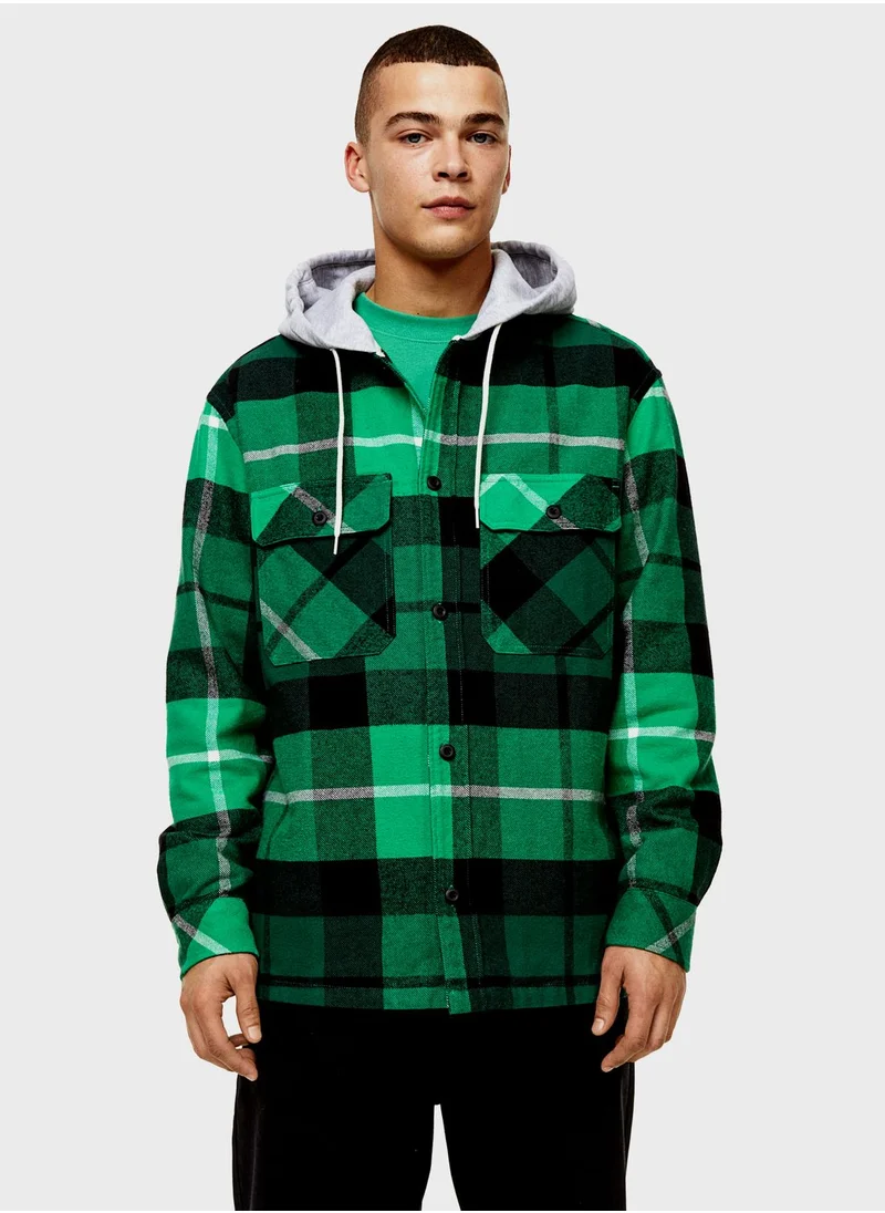 H&M Checked Hooded Regular Fit Shirt