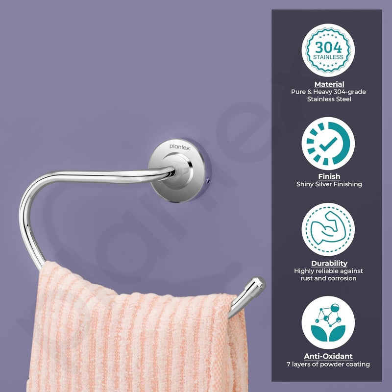 plantex Plantex 304 Grade Stainless Steel Round Towel Ring for washbasin/Napkin Hanger for Bathroom/Hand Towel Holder/Bathroom Accessories - Daizy (Chrome)  - Image 4