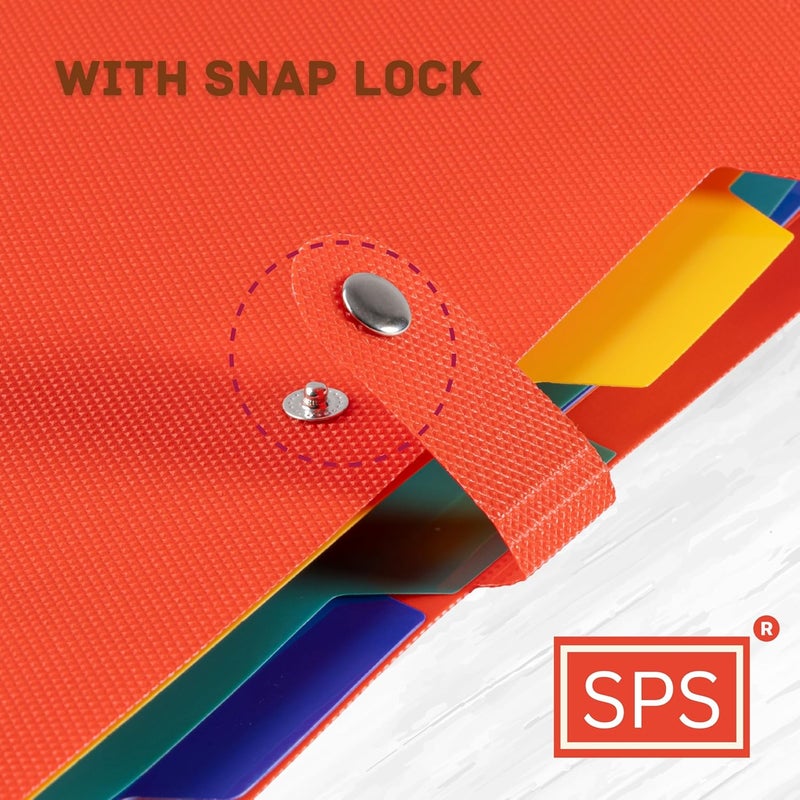 sps 5 Pocket Expanding File Folder - Fits A4 & Letter Size Document Organizer, Accordion File Folders, File Holder for Office, School & Home Use - Orange - Image 4