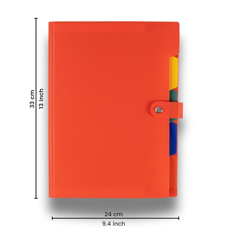 sps 5 Pocket Expanding File Folder - Fits A4 & Letter Size Document Organizer, Accordion File Folders, File Holder for Office, School & Home Use - Orange - Image 3