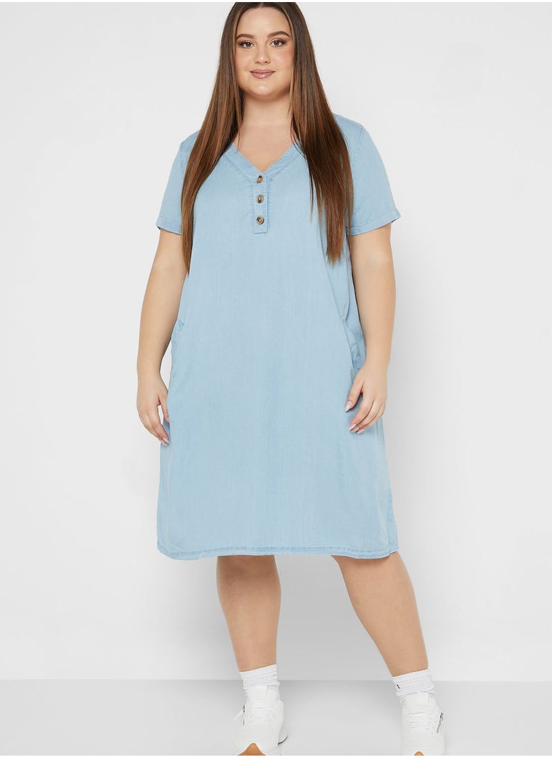 Avenue Button Detail V-Neck Dress  - Image 1