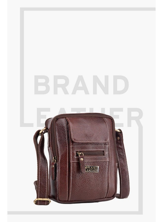 Brand Leather حقيبة كتف جلدية بنية من BRAND LEATHER للرجال والنساء (بني) - Image 4