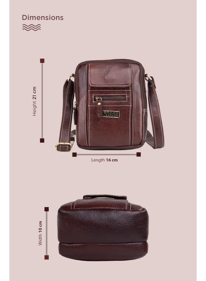Brand Leather حقيبة كتف جلدية بنية من BRAND LEATHER للرجال والنساء (بني) - Image 3