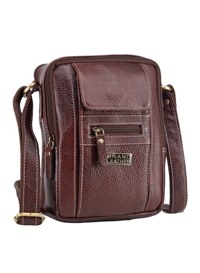 Brand Leather حقيبة كتف جلدية بنية من BRAND LEATHER للرجال والنساء (بني) - Image 1