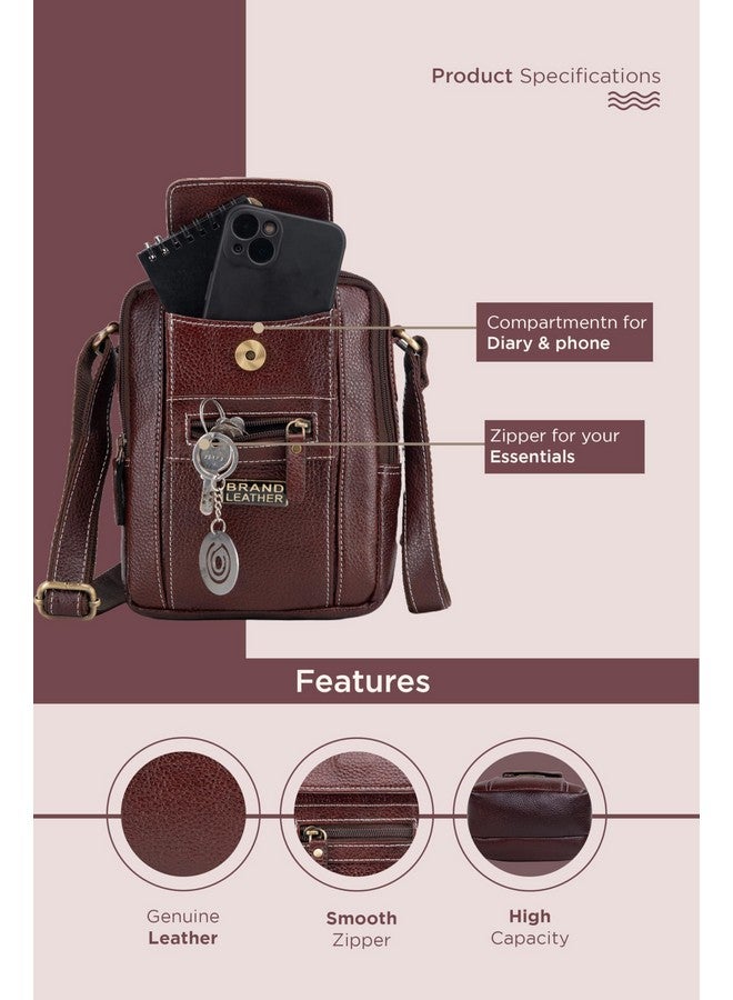 Brand Leather حقيبة كتف جلدية بنية من BRAND LEATHER للرجال والنساء (بني) - Image 5