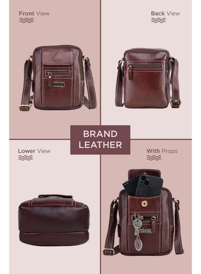 Brand Leather حقيبة كتف جلدية بنية من BRAND LEATHER للرجال والنساء (بني) - Image 2