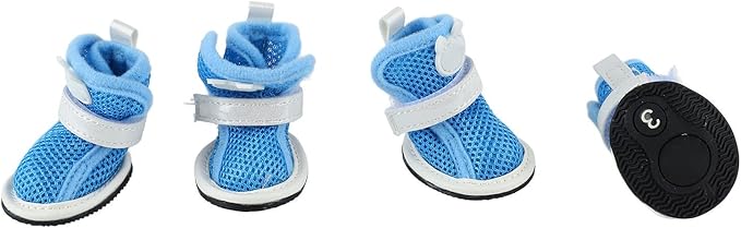 Breathable Mesh Dog Boots 4Pcs Blue Summer Shoes Hot Pavement Protection For Puppies - Image 1
