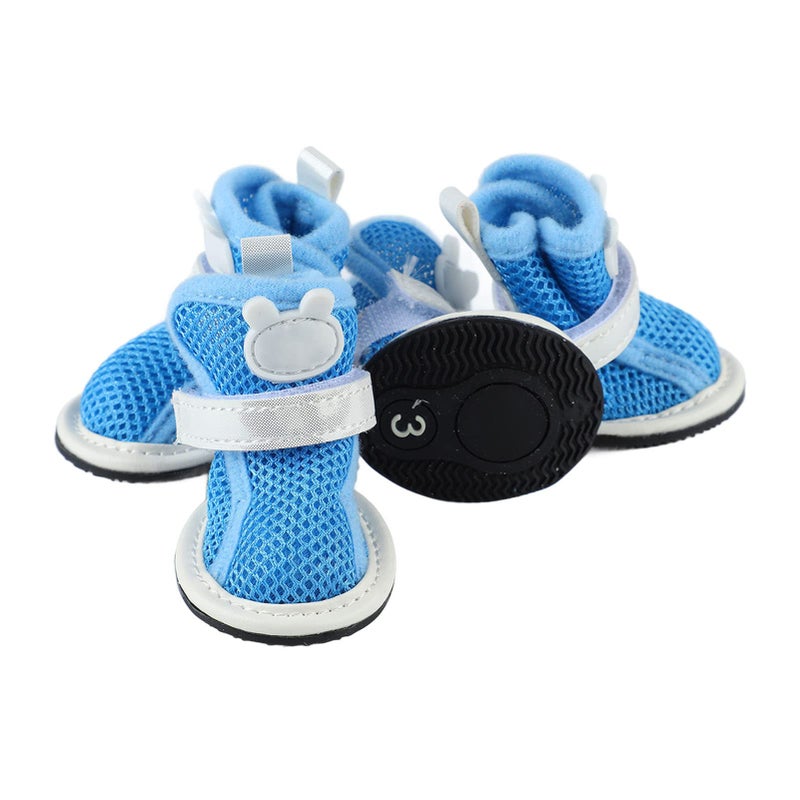 Breathable Mesh Dog Boots 4Pcs Blue Summer Shoes Hot Pavement Protection For Puppies - Image 4