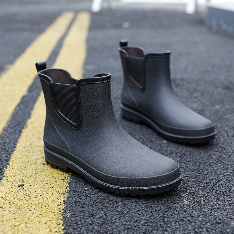 Mens Short Tube Rain Boots Fashion Durable Non-slip 2098 Black 