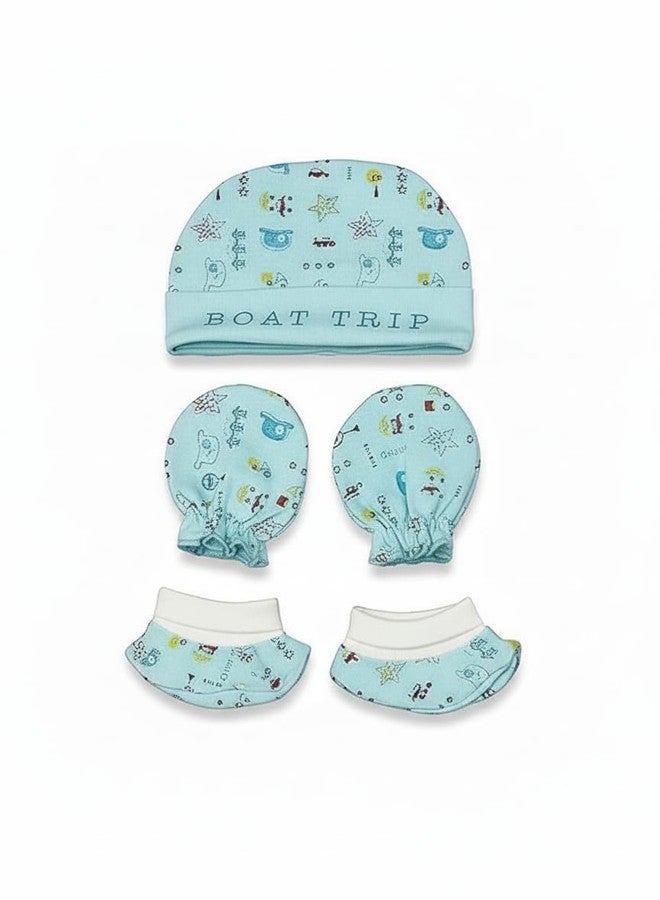 MURLI Newborn Infant Baby Cap Set with Round Cap, Mittens and Booties, 0-6 Months, Pack of 4 Multicolour - Image 5