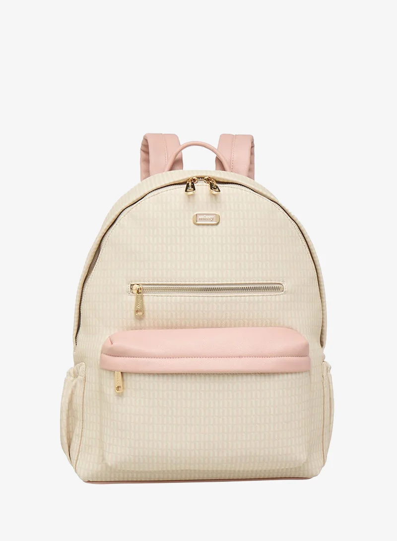 ميسي Women's Monogram Print Backpack with Adjustable Straps and Zip Closure - 32x16x41 cm