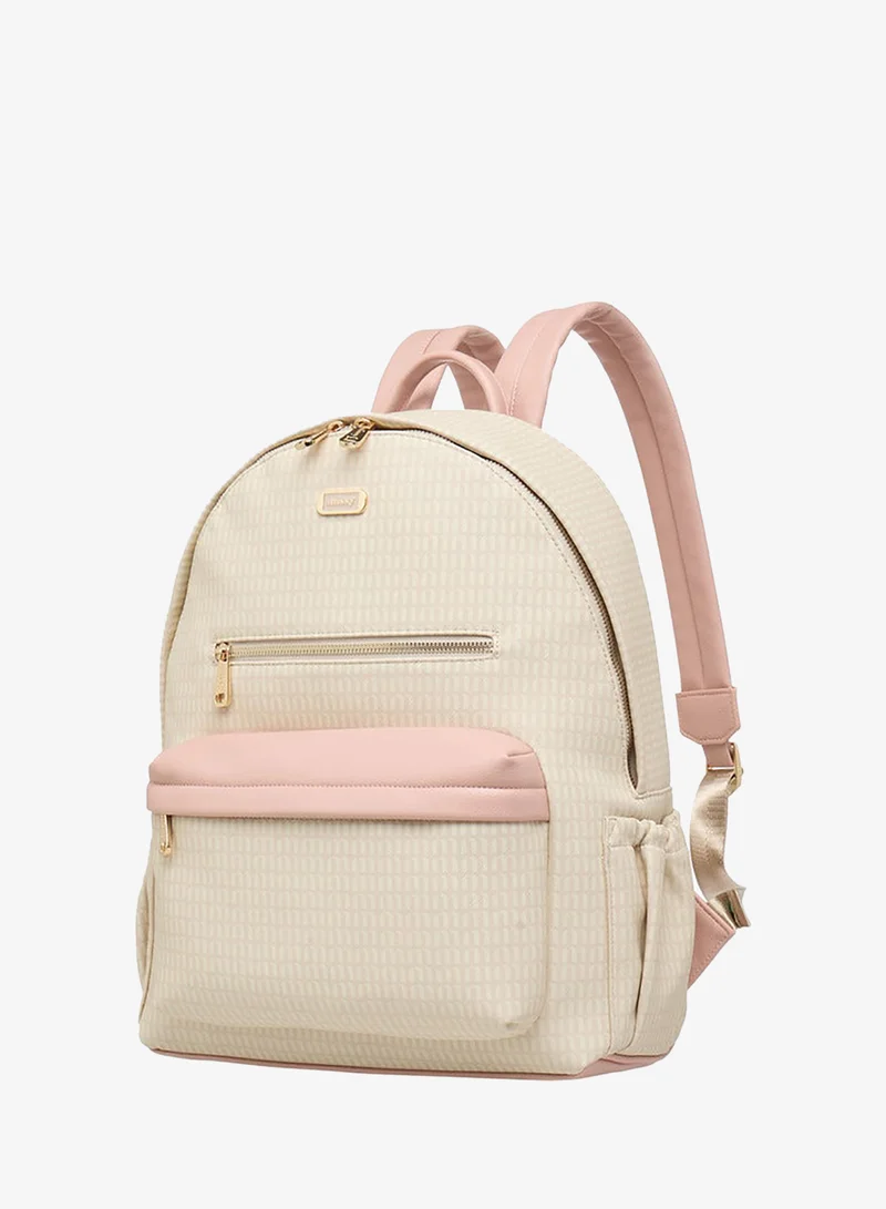 ميسي Women's Monogram Print Backpack with Adjustable Straps and Zip Closure - 32x16x41 cm