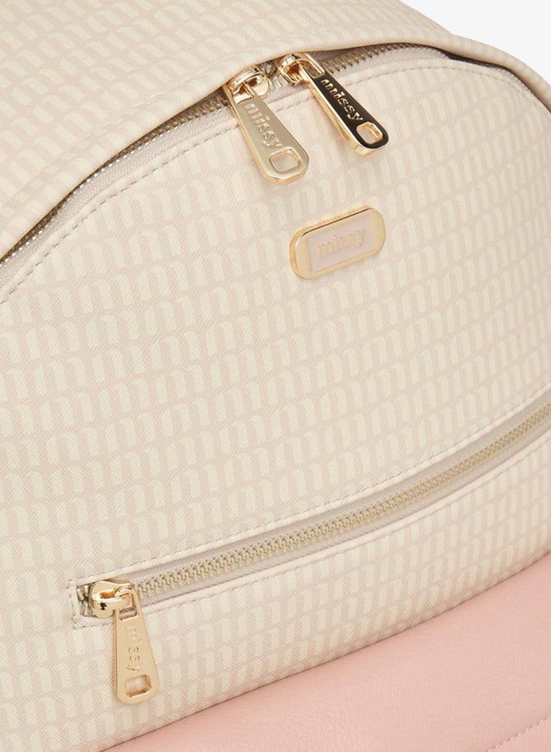 MISSY Women's Monogram Print Backpack with Adjustable Straps and Zip Closure - 32x16x41 cm - Image 5