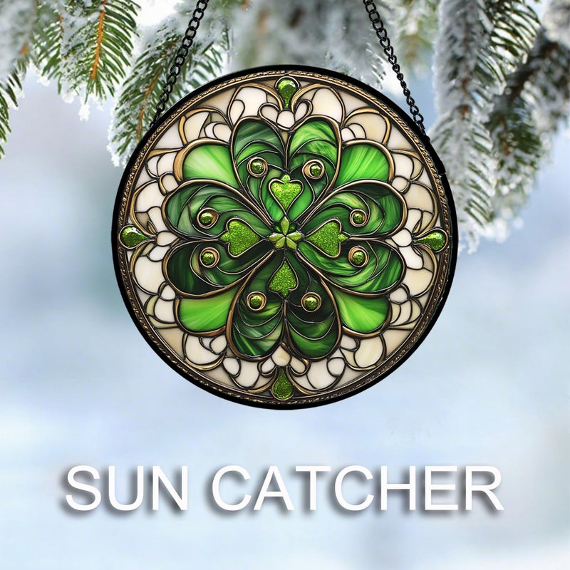 DASTOLL Stained Glass Window Hanging St. Ripak Festival Green Lucky Clover 7.8" - Suncatcher Door Garden Sun Catcher Ireland Decor Mother's Day for Mom Woman Her Men Sisters - Image 4