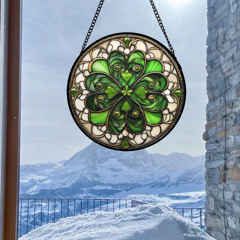 DASTOLL Stained Glass Window Hanging St. Ripak Festival Green Lucky Clover 7.8" - Suncatcher Door Garden Sun Catcher Ireland Decor Mother's Day for Mom Woman Her Men Sisters - Image 5