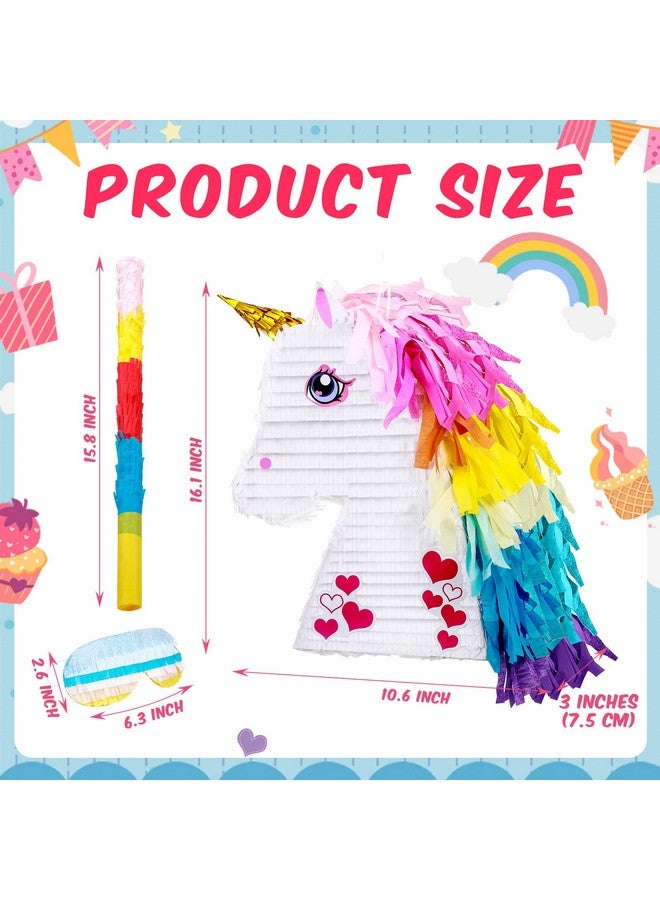 Sratte Unicorn Rainbow Pinata For Girls Birthday Party Supplies Small Pinata Set Includes Mask Bat And Confetti Bag For Kids Unicorn Theme Birthday Party Game Party Decorations 16 X 10.6 X 3 Inches - Image 3