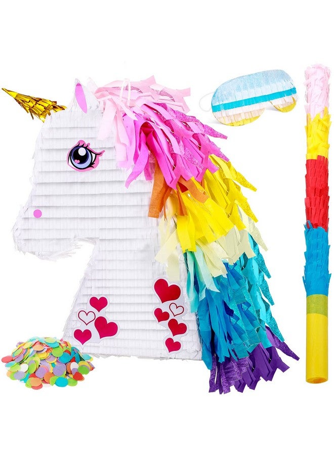 Sratte Unicorn Rainbow Pinata For Girls Birthday Party Supplies Small Pinata Set Includes Mask Bat And Confetti Bag For Kids Unicorn Theme Birthday Party Game Party Decorations 16 X 10.6 X 3 Inches - Image 1