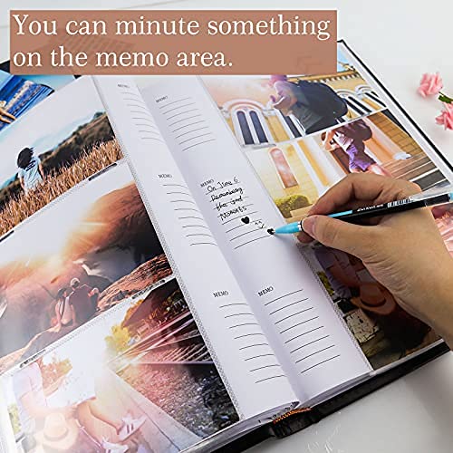 Vienrose Photo Album 4x6 300 Photos with Memo Area Leather Cover Large Capacity Slip-in Pictures Book for Wedding Baby Vacation, Blue - Image 3