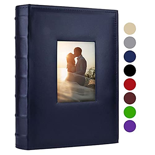 Vienrose Photo Album 4x6 300 Photos with Memo Area Leather Cover Large Capacity Slip-in Pictures Book for Wedding Baby Vacation, Blue - Image 1