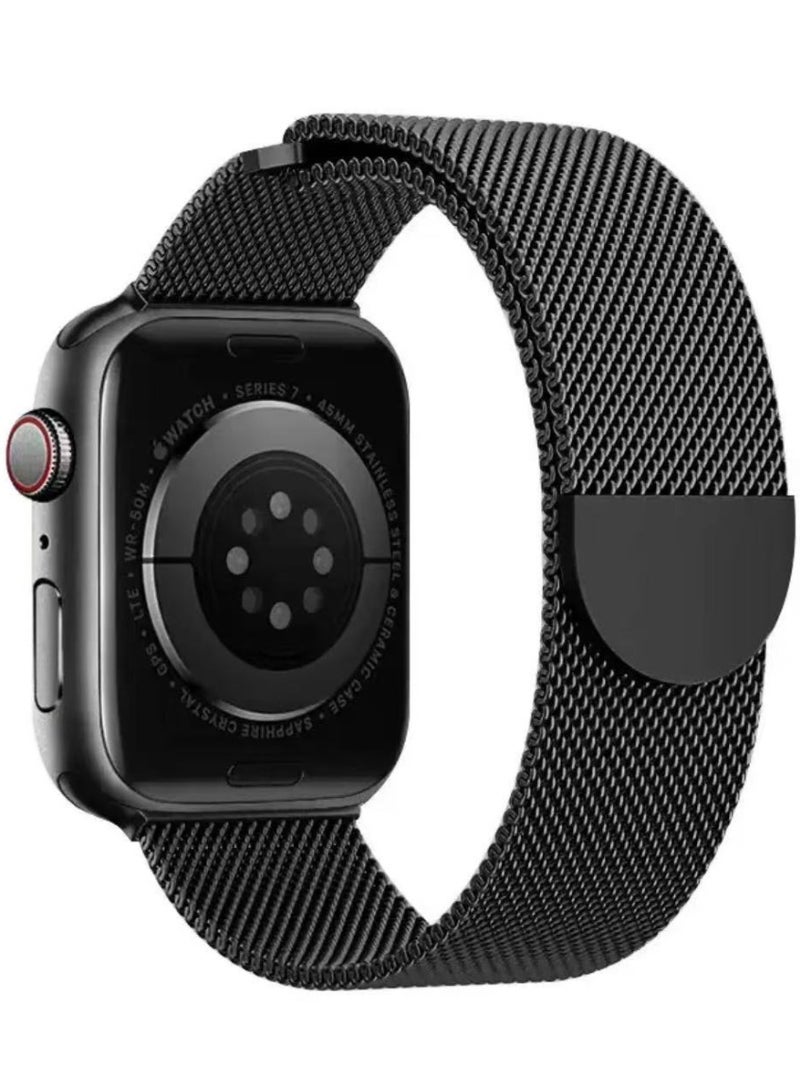 سوار ميلانيز مزدوج الحلقة من شبكة الستانلس ستيل متوافق مع Apple Watch مقاس 42/44/45/46/49 مم، للمقاسات الكبيرة فقط، بإغلاق مغناطيسي، مناسب لـ Series 1–10 و SE و Ultra - Image 1