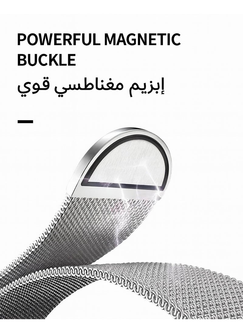 سوار ميلانيز مزدوج الحلقة من شبكة الستانلس ستيل متوافق مع Apple Watch مقاس 42/44/45/46/49 مم، للمقاسات الكبيرة فقط، بإغلاق مغناطيسي، مناسب لـ Series 1–10 و SE و Ultra - Image 4