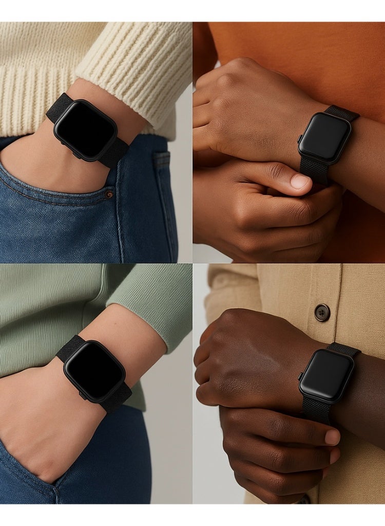 سوار ميلانيز مزدوج الحلقة من شبكة الستانلس ستيل متوافق مع Apple Watch مقاس 42/44/45/46/49 مم، للمقاسات الكبيرة فقط، بإغلاق مغناطيسي، مناسب لـ Series 1–10 و SE و Ultra - Image 3